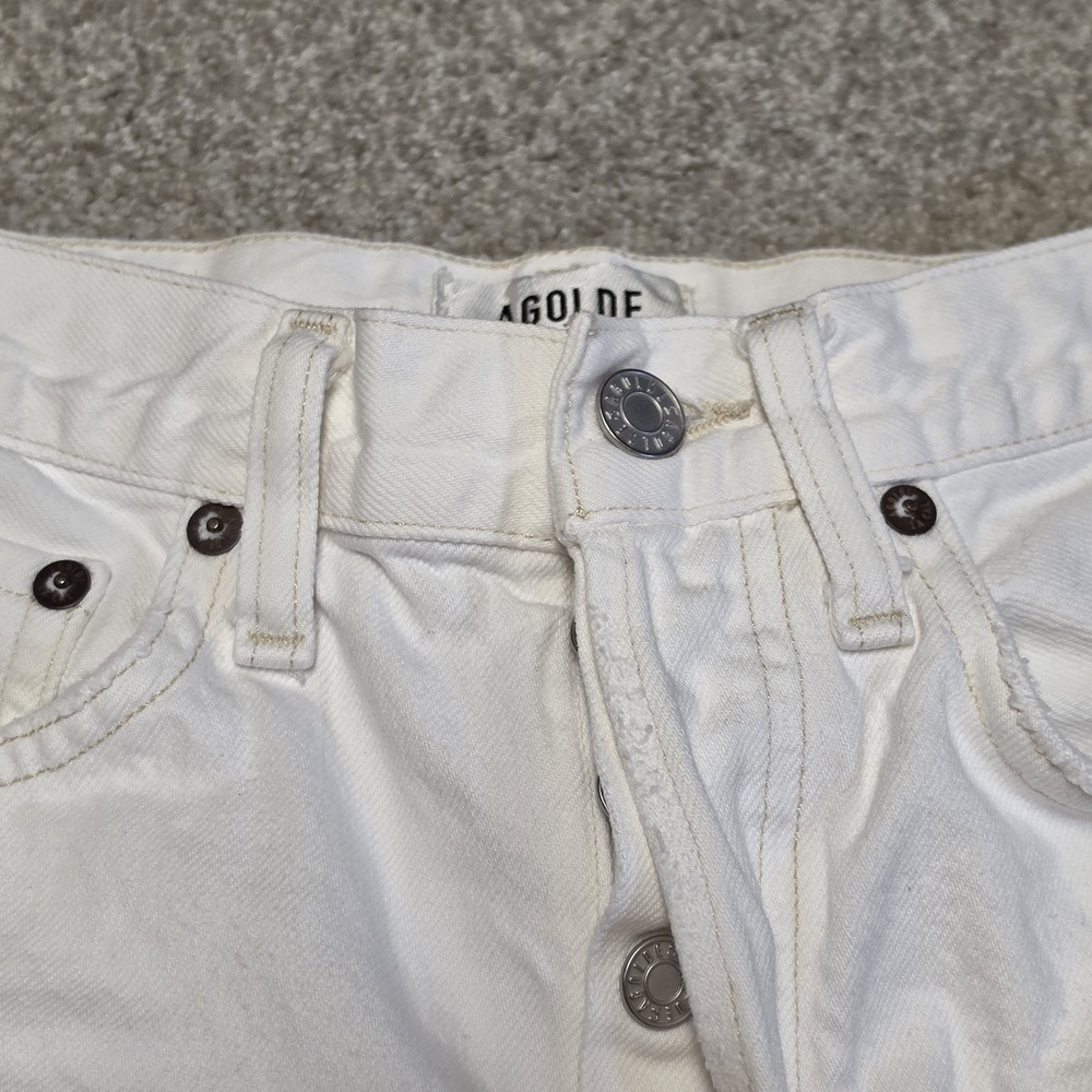 AGOLDE Parker Long High Rise Cut Off Denim Women's White Shorts Size 23 - Picture 4 of 10